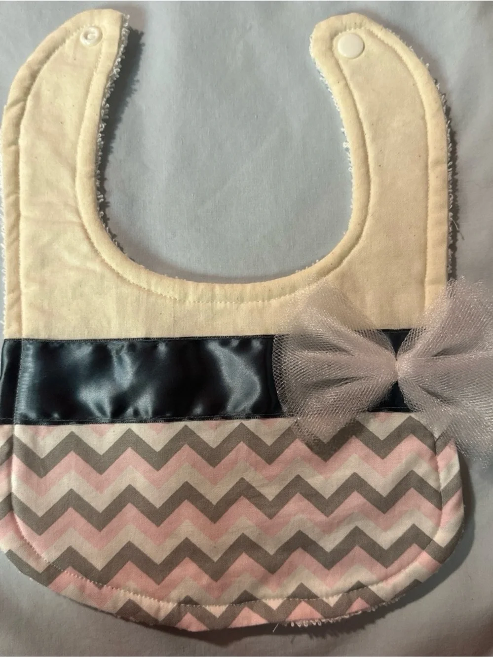 Handmade Pink Chevron bib